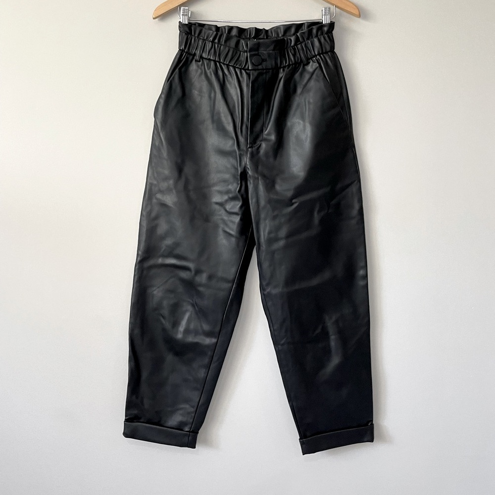 Zara faux leather barrel wide leg paperbag high waist ankle pants medium